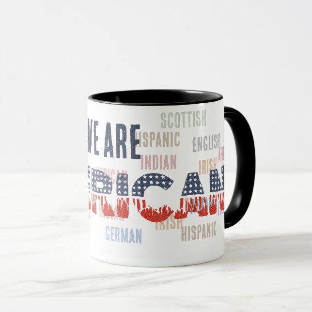 Melting Pot "AMERICAN" with Flag Font - Unity  Mug (Front Right)