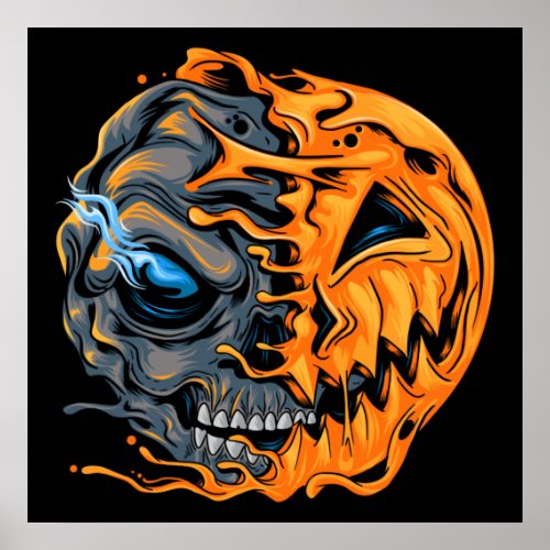 Melting Pumpkin Skull Poster