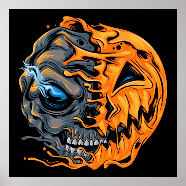Melting Pumpkin Skull Poster (Front)