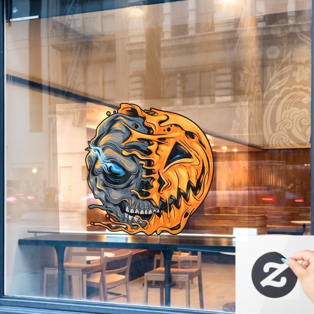 Melting Pumpkin Skull Window Cling (Cafe Window)