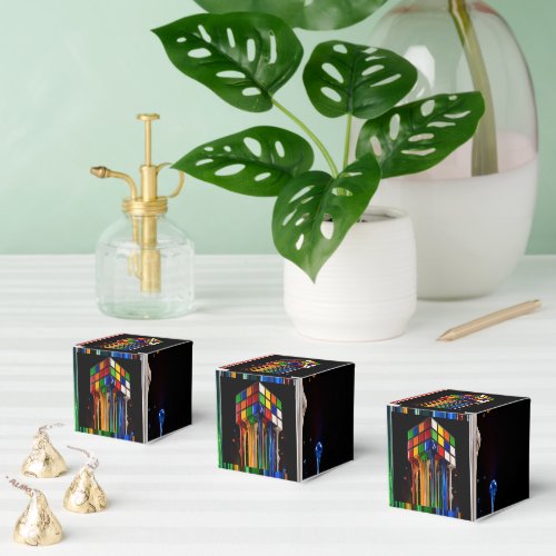 Melting Rainbow Chrome Rubik's Cube Favor Boxes