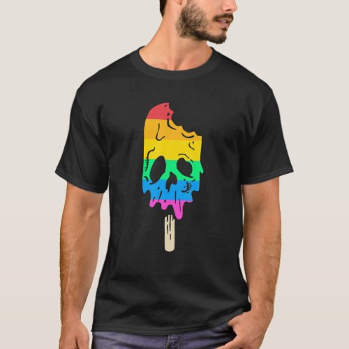 Melting Rainbow Ice Cream Skull Halloween Popsicle T_Shirt