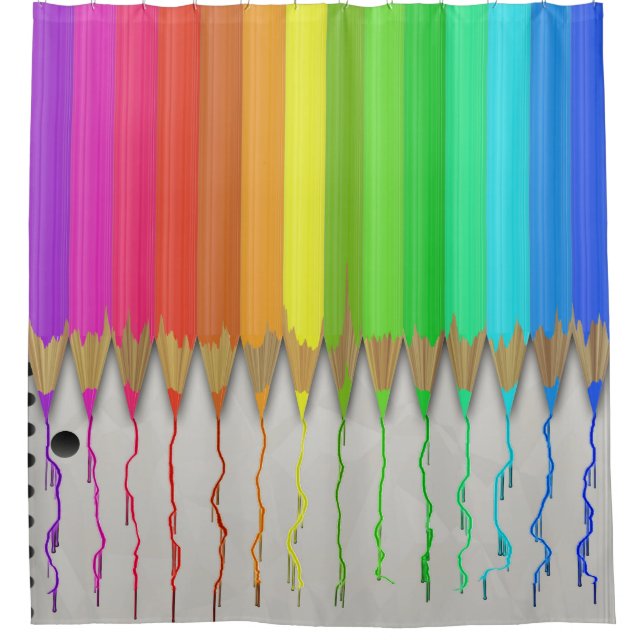 Melting Rainbow Pencils Shower Curtain (Front)