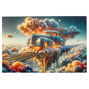 Melting Retro Car in Dreamy Scene Metal Print