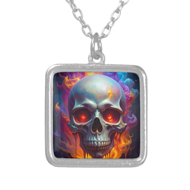 Melting Skull Silver Plated Necklace (Front)