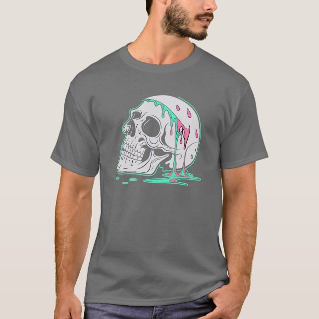 Melting Skull- Unique Art with Vibrant Turquoise T-Shirt (Front)