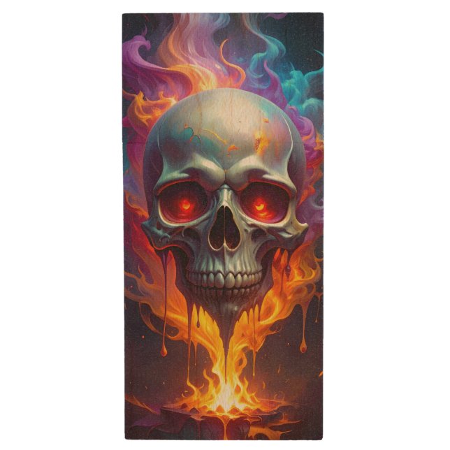 Melting Skull Wood Flash Drive (Front Vertical)