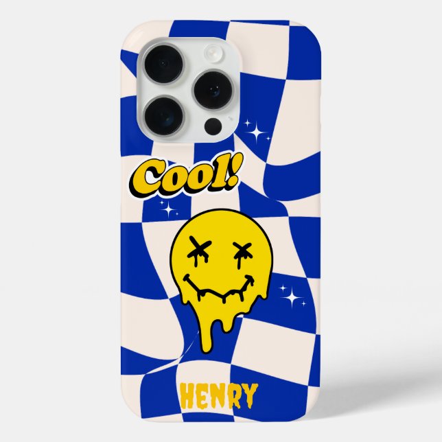 Melting Smile emoji with Blue Checkered  Case-Mate iPhone Case (Back)