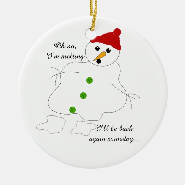 Melting Snowman Ceramic Ornament (Front)