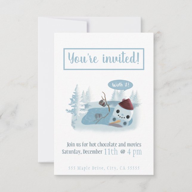 Melting Snowman with Cocoa Invitation (Front)