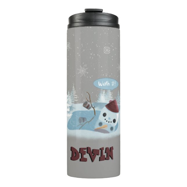 Melting snowman with cocoa thermal tumbler (Front)