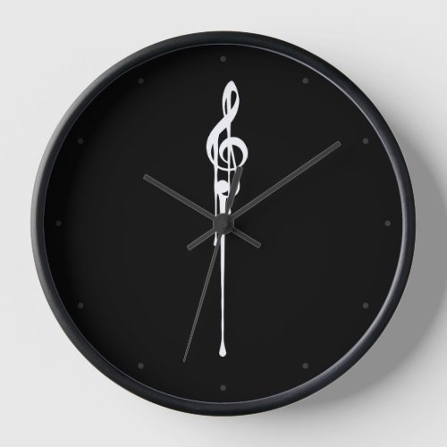 Melting White Treble Clef Black Clock