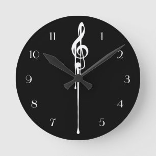 MELTPOINT BLACK White G-Clef Custom Numbers Round Clock