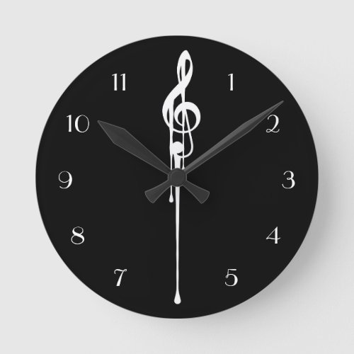 MELTPOINT BLACK White G_Clef Custom Numbers Round Clock