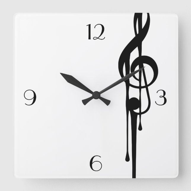 MELTPOINT WHITE Black G-Clef Big Custom Numbers Square Wall Clock (Front)