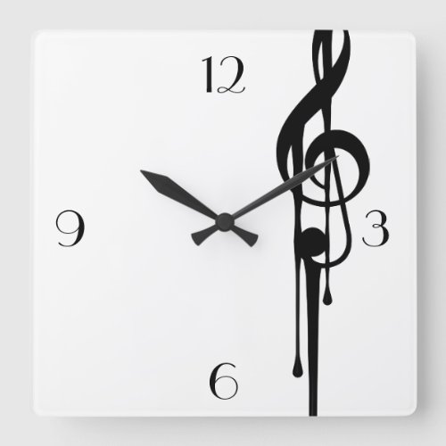 MELTPOINT WHITE Black G_Clef Big Custom Numbers Square Wall Clock