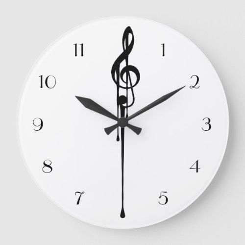 MELTPOINT WHITE Black G_Clef Custom Numbers Large Clock