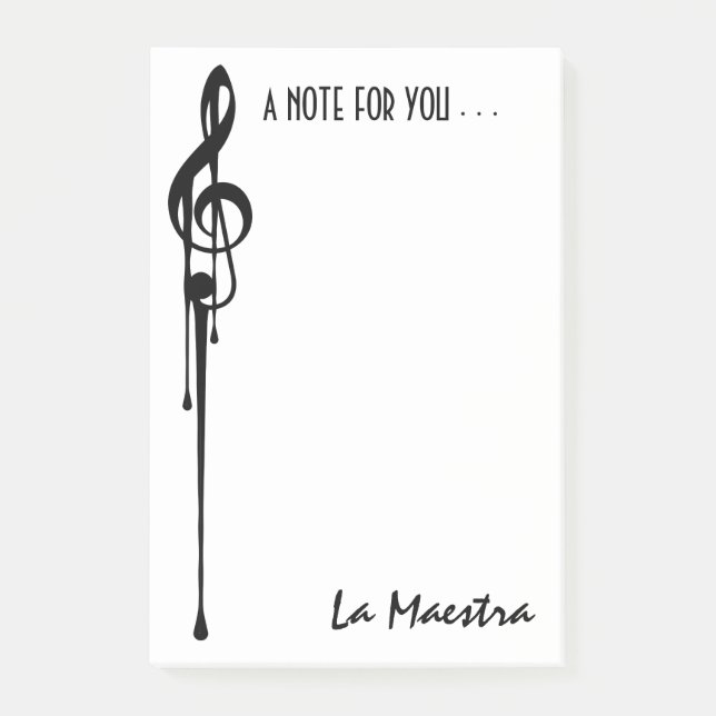 MELTPOINT WHITE Black G-Clef 'La Maestra' Custom Post-it Notes (Front)