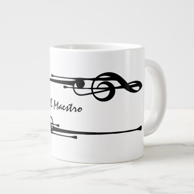 MELTPOINT WHITE Hot Black G-Clef 'Il Maestro' Giant Coffee Mug (Front Right)