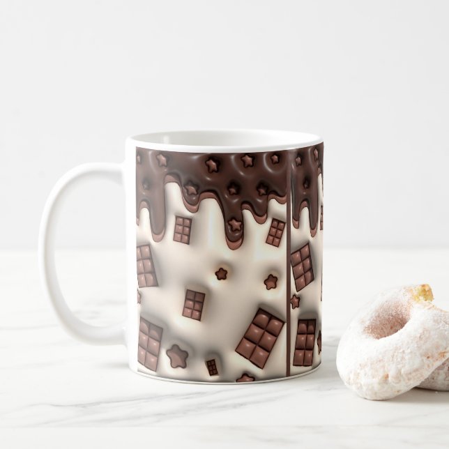 Melty Chocolate Dripping Pattern Coffee Mug (With Donut)