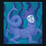 Melusine, Melusina, fantasy, surreal, water spirit Photo Print<br><div class="desc">Melusine ( (or Melusina) is a figure of European folklore, a feminine spirit of fresh waters in sacred springs and rivers. Magical creature with the beautiful women face standing on the bottom, dark blue water, emerald green seaweeds, remote fish silhouettes and bubbles of air on the background. Artwork in navy...</div>