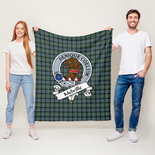Melville Clan Badge Tartan Plaid Fleece Blanket (In Situ)