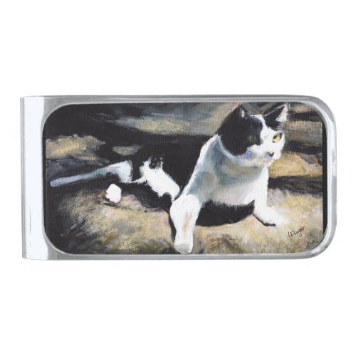 Melvin the Cat Fine Art  Playing Cards Silver Finish Money Clip