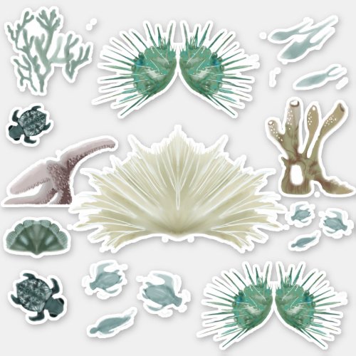 Melvins Reef Coral Turtle and Shells Sticker