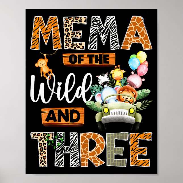 Mema Of The Wild And Three 3rd Birthday Boy Safari Poster (Front)