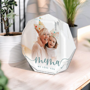 Mema We Love You Grandma Script Overlay Photo Block