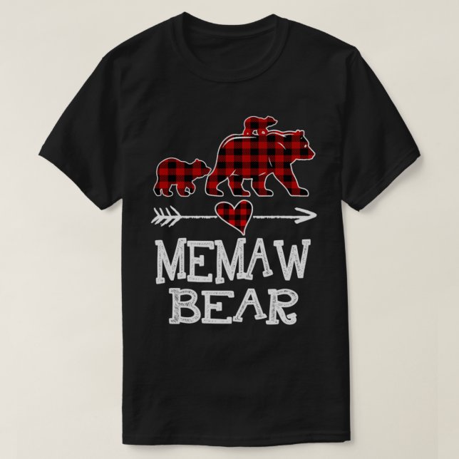 Memaw Bear Two Cubs Red Plaid Memaw Christmas Paja T-Shirt (Design Front)