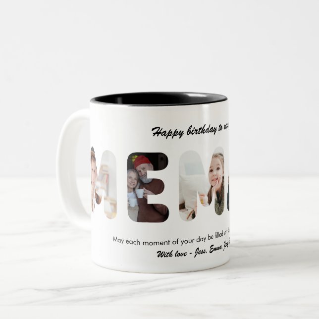 Memaw Custom Photo Collage Personalized Grandma Two-Tone Coffee Mug (Front Left)
