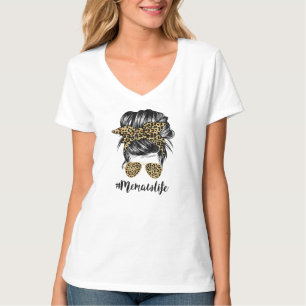 Memaw Life Messy Hair Bun Leopard Women T-Shirt