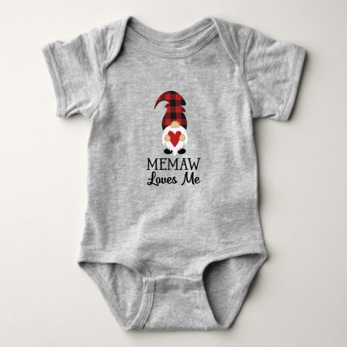 Memaw Loves Me Buffalo Plaid Gnome Baby Bodysuit