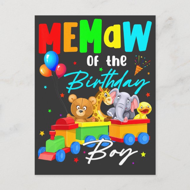 Memaw Of The Birthday Boys Train Family Safari Ani Postcard (Front)