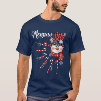 Memaw Snowman Candy Cane Christmas Red Plaid Hat 7 T-Shirt
