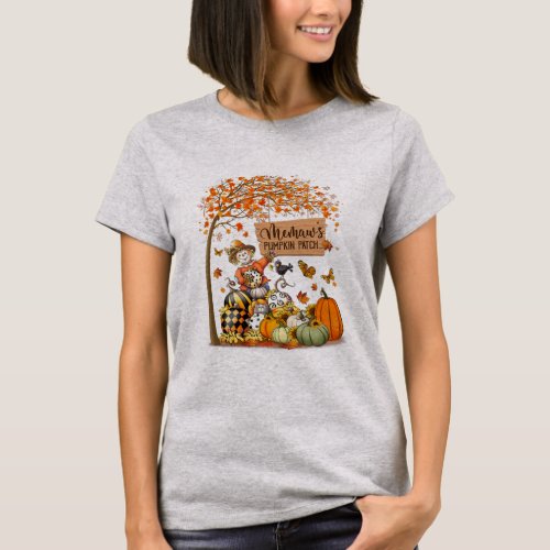 Memaws Pumpkin Patch Fall Leaves Scarecrow T_Shirt