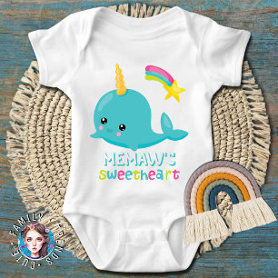 Memaw's Sweetheart Kawaii Narwhal Baby Bodysuit