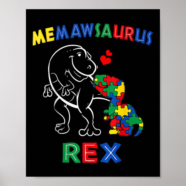 Memawsaurus Autism Awareness Memaw Dinosaur Dino G Poster (Front)