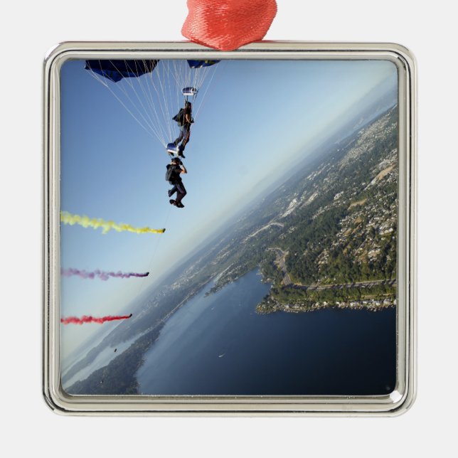 Members of the US Navy Parachute Team Metal Ornament (Front)