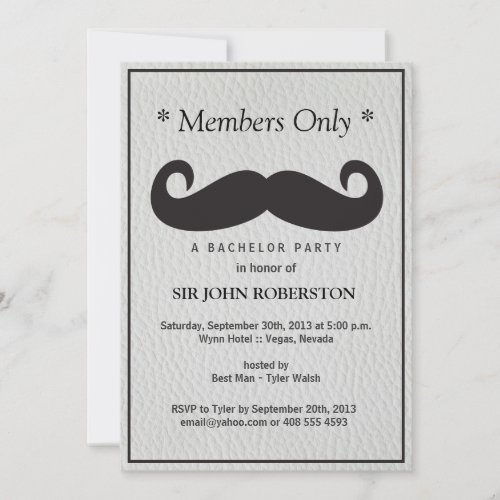 Members Only Bachelor Party Faux Leather Invitation