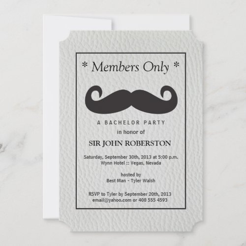 Members Only Bachelor Party Faux Leather Invitation