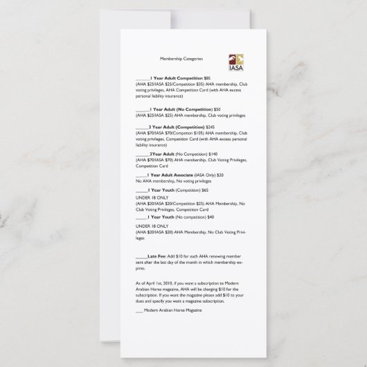 MEMBERSHIP APPLICATION (Back)