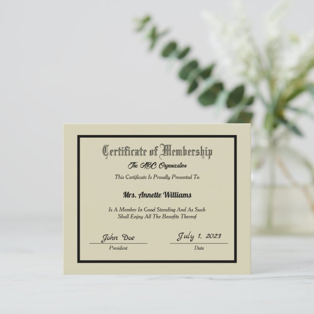  Membership Certificate (Standing Front)