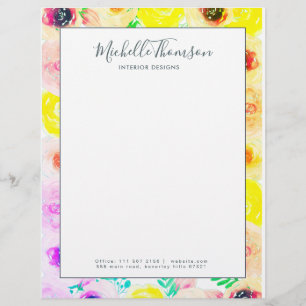 Membrete Watercolor pink indigo blue fashion Letterhead
