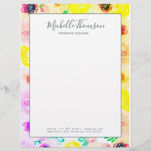 Membrete Watercolor pink indigo blue fashion Letterhead