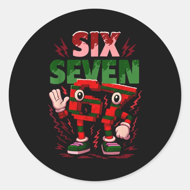 Meme 6 7 Six Seven Italian Brainrot Christmas Red  Classic Round Sticker (Front)