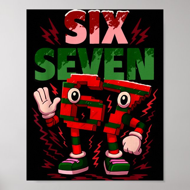 Meme 6 7 Six Seven Italian Brainrot Christmas Red  Poster (Front)