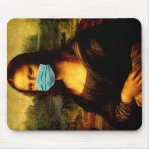 Meme Funny. Mask for face. Mona Lisa in quarantine Mouse Pad