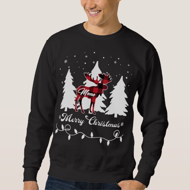 Meme Moose Buffalo Red Plaid Christmas Matching Fa Sweatshirt (Front)